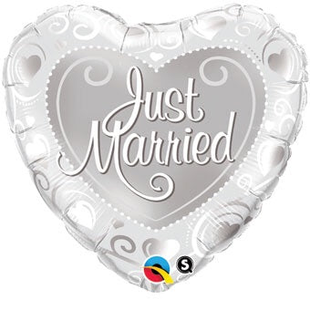 Standard 18" Just Married Silver Heart