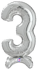 Non-floating, Standing Silver Number "3" (24 Inch)
