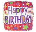 Happy Birthday Red/Orange Stars Stripes and Dots Balloon (18 Inch)