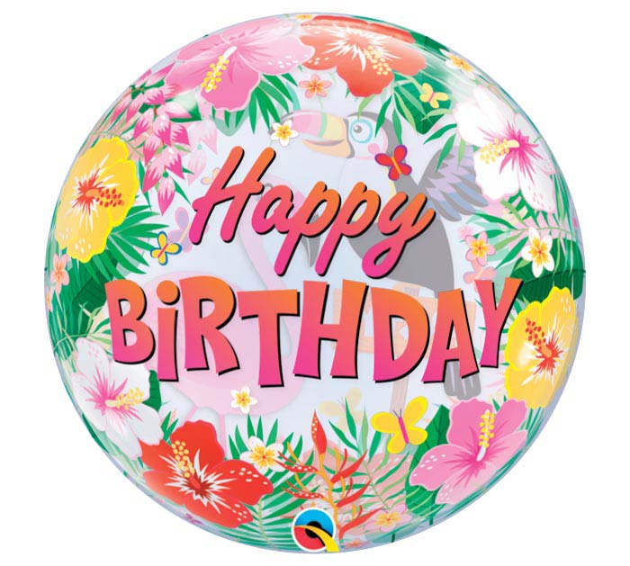 Tropical Birthday Luau Flamingo Bubble Balloon (D)